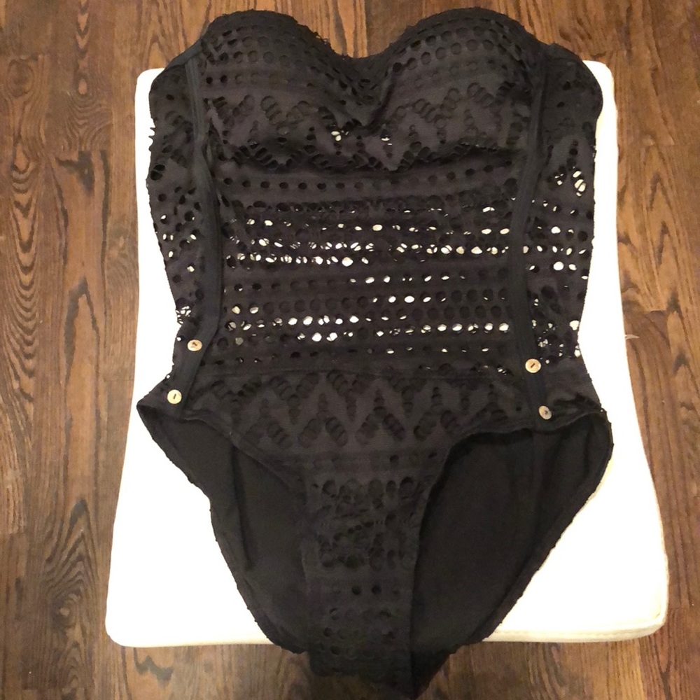 Black mesh one piece swimsuit